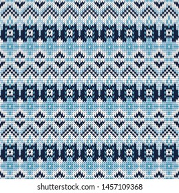 blue seamless knitted pattern with small decorative elements