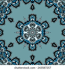 Blue seamless mandala, flayer design in tribal oriental style liginoru.