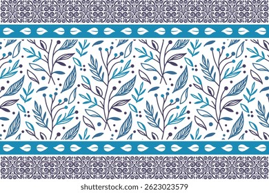 blue seamless modern pattern. floral sketch embroidery. elegant botanical petals. one line flower design. outline textile background. clean fashion texture
