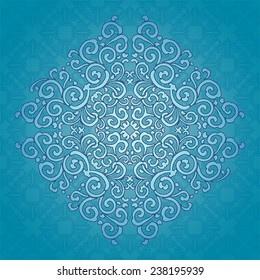Blue seamless ornament, blue background. 