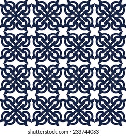 Blue seamless ornament, white background. 