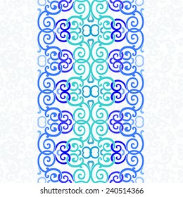 Blue seamless ornament, white background. 