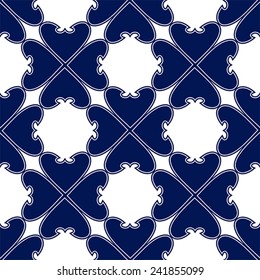 Blue seamless ornament, white background. 