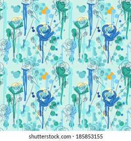 blue seamless painted floral background