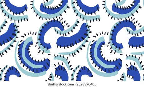 Padrão sem costura azul com formas orgânicas abstratas. Vetor mão desenhada esboçar formas irregulares únicas. Ornamento de fundo simples. Impressão minimalista contemporânea