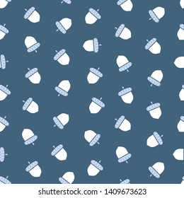 Blue seamless pattern with acorns. Cute and childish design for fabric, textile, wallpaper, bedding, swaddles, toys or gender-neutral apparel. Simple and sweet print for nursery decor or wall art.