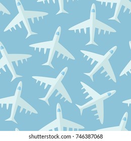 Blaues nahtloses Muster mit Flugzeugen. Vektorgrafik