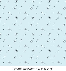 Blue seamless pattern background. Beautiful continuous illustration, star, snowflake. Hand drawn art modern
