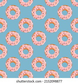 Blue seamless pattern background of strawberry donut