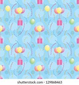 blue seamless pattern with balloons carrying presents