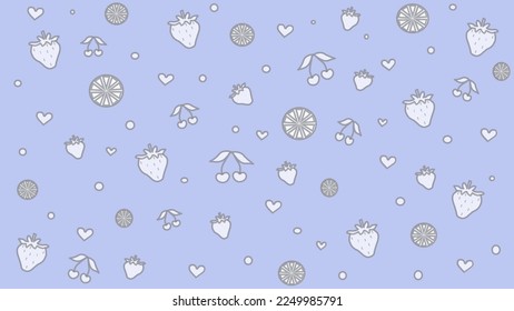 Blue seamless pattern with berries and fruit