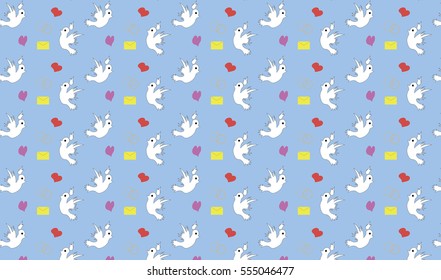 blue seamless pattern with birds letters and rings