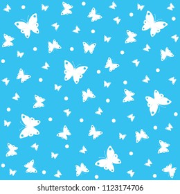 Blue seamless pattern butterflies, butterfly vector background