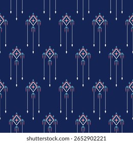 Padrão sem emenda azul por geometria Índio ameríndio navajo Asteca Étnica Decoração Tradicional Telha de texto Boho Tribo Vetor Abstrato