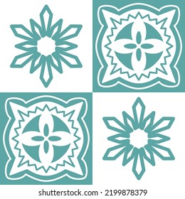 Blue seamless pattern for ceramic tiles in spanish portuguese retro style, blue white pastel vector illustration eps square