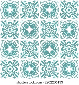 Patrón transparente azul para baldosas cerámicas de estilo retro, azul blanco pastel ilustraciones vectoriales cuadradas
