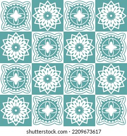 Patrón azul transparente para azulejos de cerámica de estilo retro portugués español, azul blanco pastel