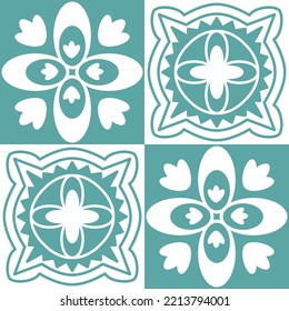 Patrón transparente azul para baldosas cerámicas de estilo retro portugués español, azul blanco pastel ilustración vectorial eps cuadrado