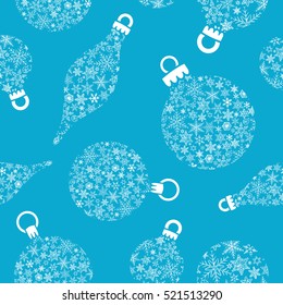 blue seamless pattern with Christmas balls made of snowflakes. Vector illustration 