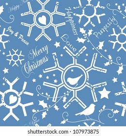Blue Seamless Pattern with Christmas Wishes