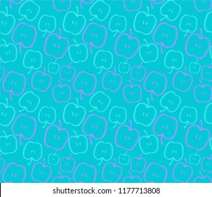 Blue seamless pattern of colorful apples.Textile design.wellpaper for children room.Design textile of 
pajamas.Blue background with hand drawn violet and bl apples.Textile design for children clothes.