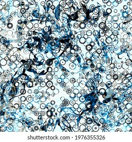 Blue seamless pattern  with curved lines and rings. Light texture with darl elements. Abstract vector background for web page, banners backdrop, fabric, home decor, wrapping
