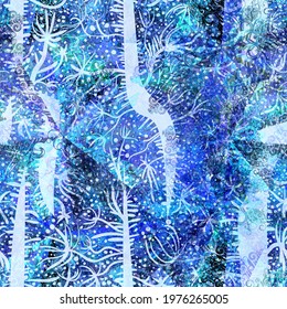Blue seamless pattern with decorative and organic elements. Winter mood. Abstract vector background for web page, banners backdrop, fabric, home decor, wrapping