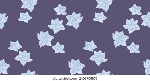 Blue seamless pattern with decorative stylized shape flowers. Vector hand drawn. Creative abstract minimalistic floral background. Design for fashion, textile, fabric, wallpaper, surface design