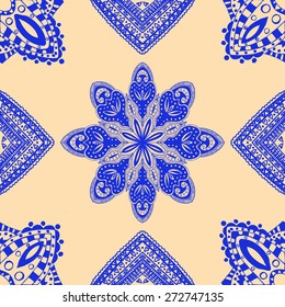 Blue seamless pattern. Design for dutch tile, background, textile