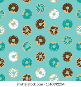 Blue seamless pattern with donuts