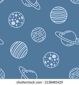 Blue seamless pattern with doodle planets
