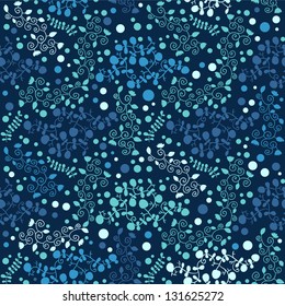 Blue seamless pattern with floral elements
