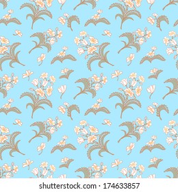 Blue seamless pattern with floral ornament, background
