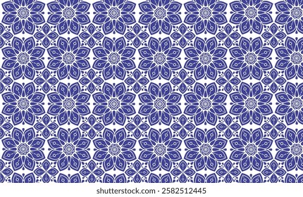 Blue seamless pattern with Floral traditional abstract design for paper, cover, fabric, interior decor, blue pottery, cute blue and white ceramic background and other use
