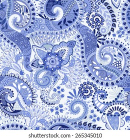 Blue seamless pattern. Floral seamless wallpaper, flowers background