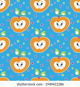 patrón sin foco azul con manzanas graciosas. vector.