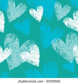 blue seamless pattern with grunge hearts