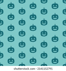 Blue seamless pattern with blue halloween pumpkin.