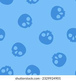 Blue seamless pattern with halloween skulls