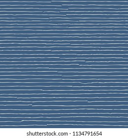 Blue seamless pattern. Hand drawn light grey lines. Abstract striped background.