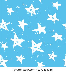 Blue seamless pattern with hand drawn stars. Starry night. New year holiday wrapping