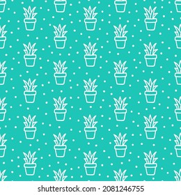 Blue seamless pattern with hand drawn succulents