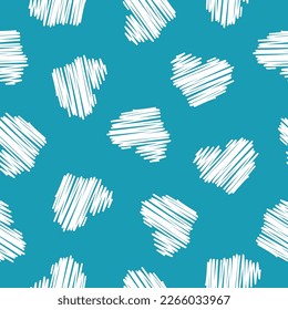 Blue seamless pattern with hand drawn hearts