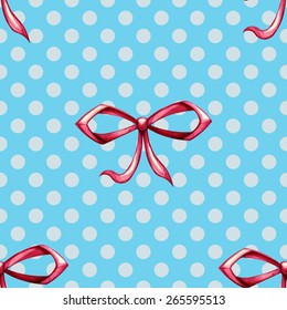  Blue seamless pattern. Hand drawn patterns from bows. Simple pattern for your design. Vectorized watercolor drawing. Vector abstract background. Isolated on a blue background.