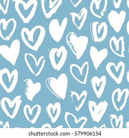 Blue Seamless pattern with hearts. Hand drawn vector illustration. Decorative elements for design. Creative art work