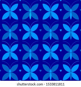 Blue seamless pattern with image butterfly