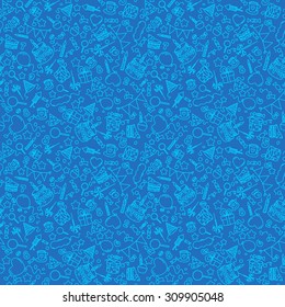 Blue seamless pattern with the image of parts for birthday