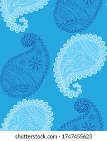 Blue seamless pattern with Indian ornament. Turkish cucumber.