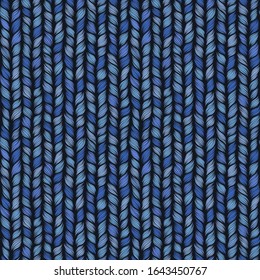 Blue seamless pattern with interweaving of braids. Abstract ornamental background in form of a knitted fabric. Stylized textured yarn or hairstyle close-up