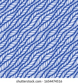Blue seamless pattern with interweaving of braids. Abstract ornamental background in form of a knitted fabric. Stylized textured yarn or hairstyle close-up